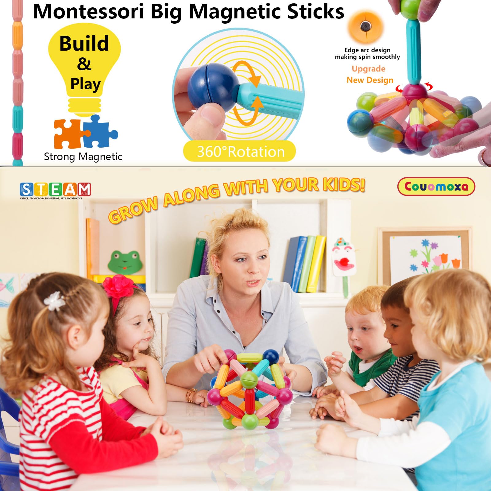 COUOMOXA magnetic toy classroom center scene fosters teamwork and design challenges
