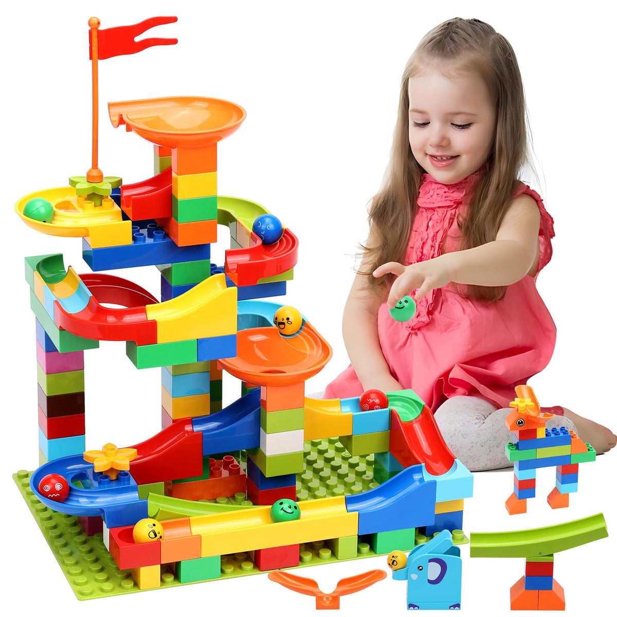 COUOMOXA marble run track assembly for hands-on STEM play at home.