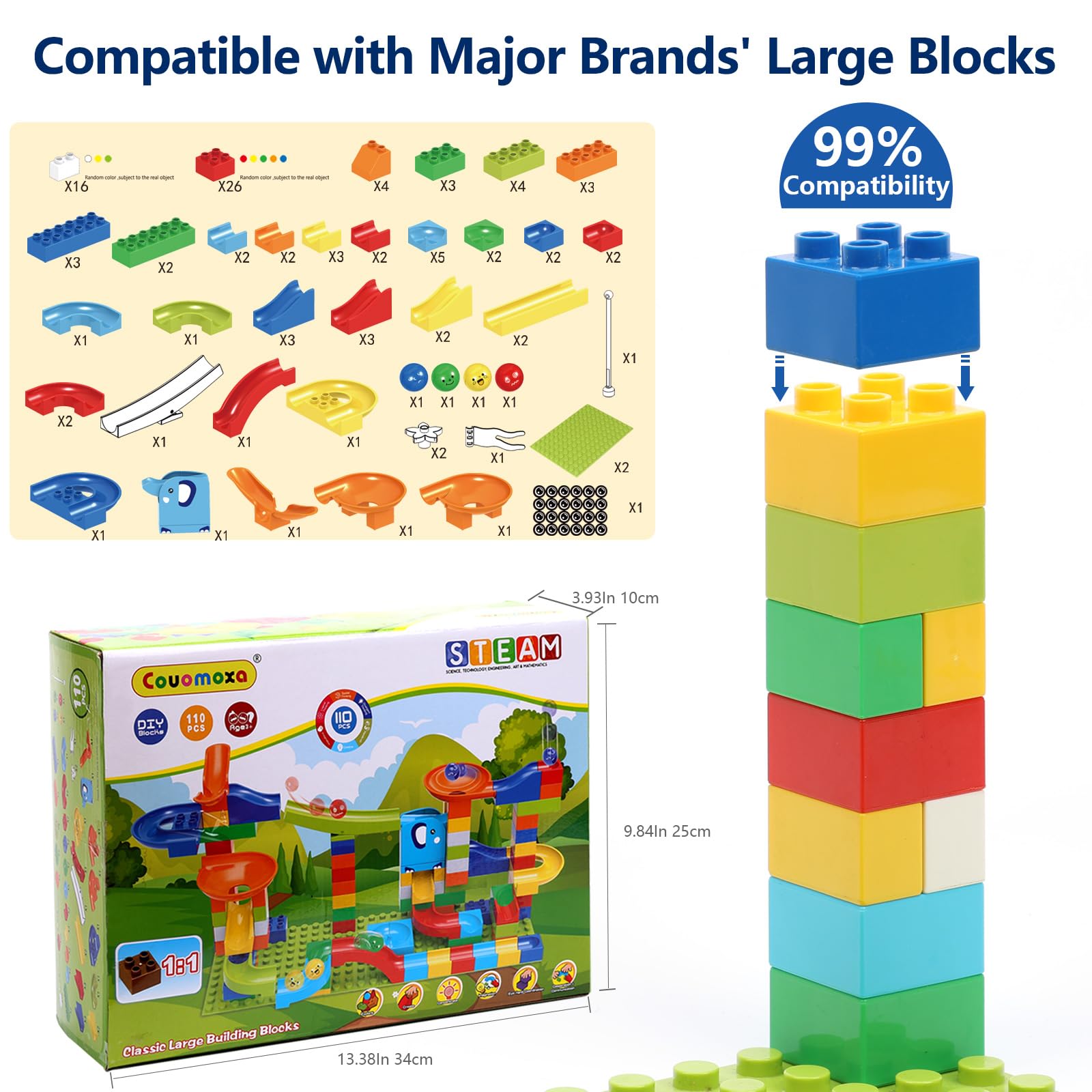 COUOMOXA safe ABS plastic pieces promote safe, frustration-free building.