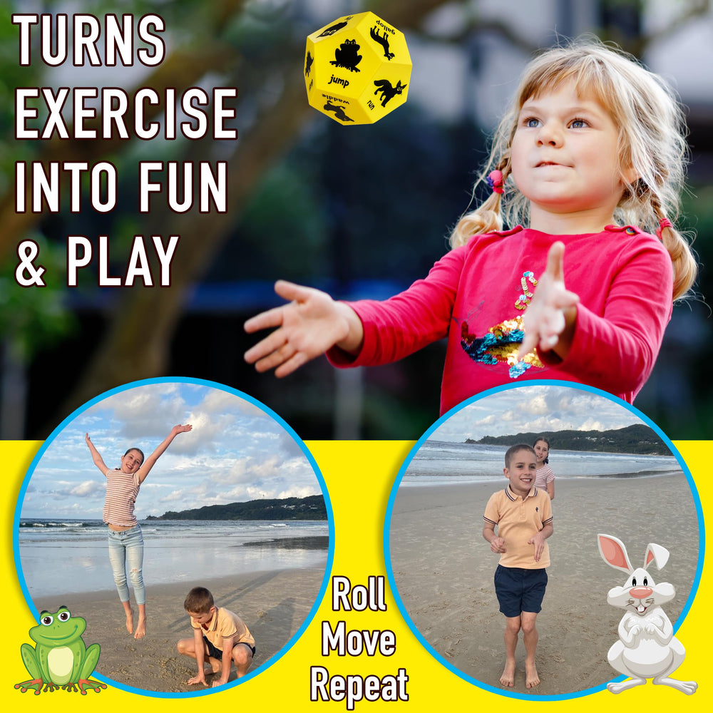 Covelico Animal Exercise Dice showing crab-walk action for balance in indoor workouts