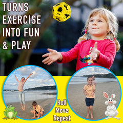 Covelico Animal Exercise Dice showing crab-walk action for balance in indoor workouts