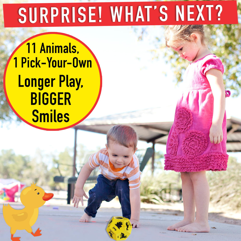 Covelico Animal Exercise Dice displaying dino-stomp action for energetic play