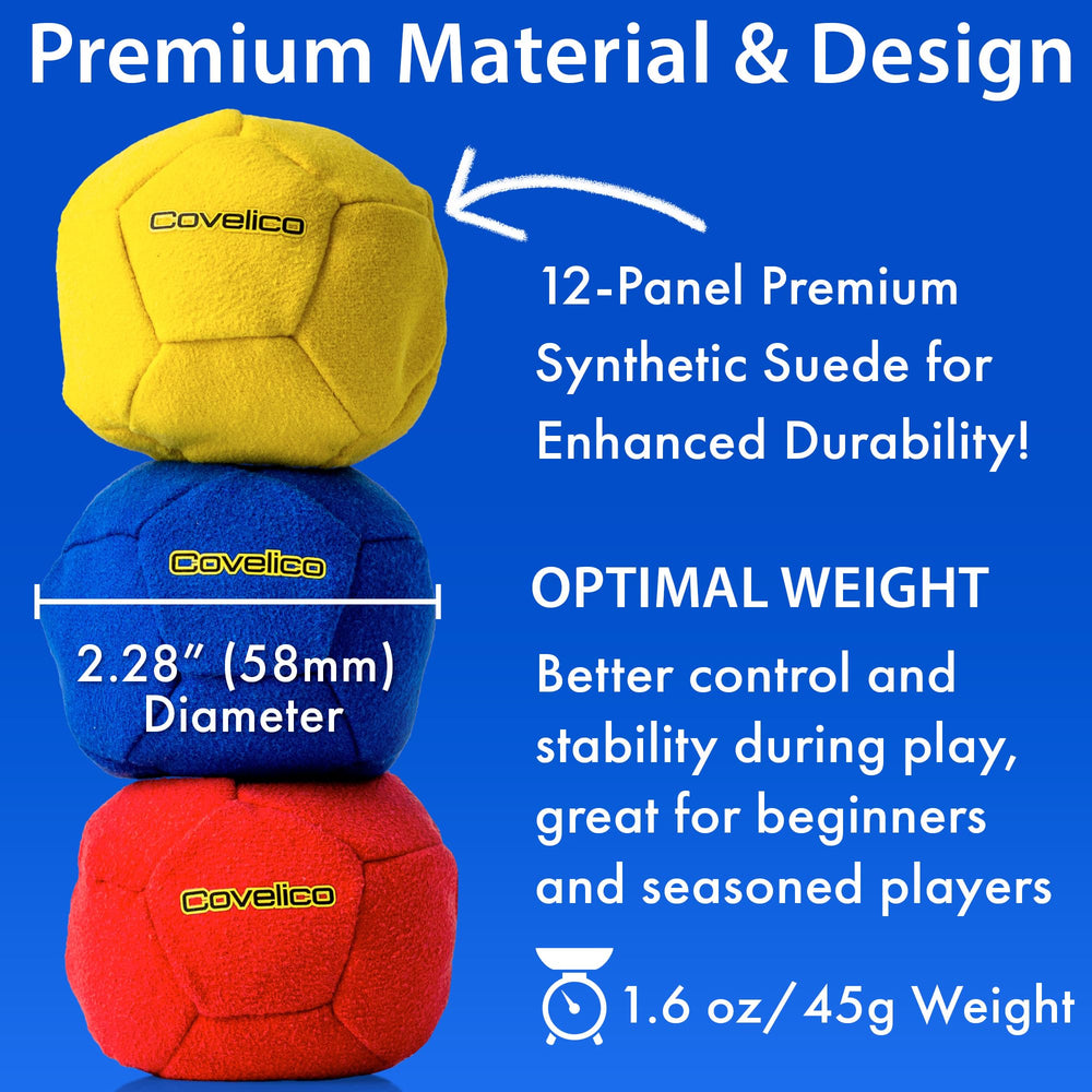 Covelico three-pack: yellow, blue, red bags ready for play.