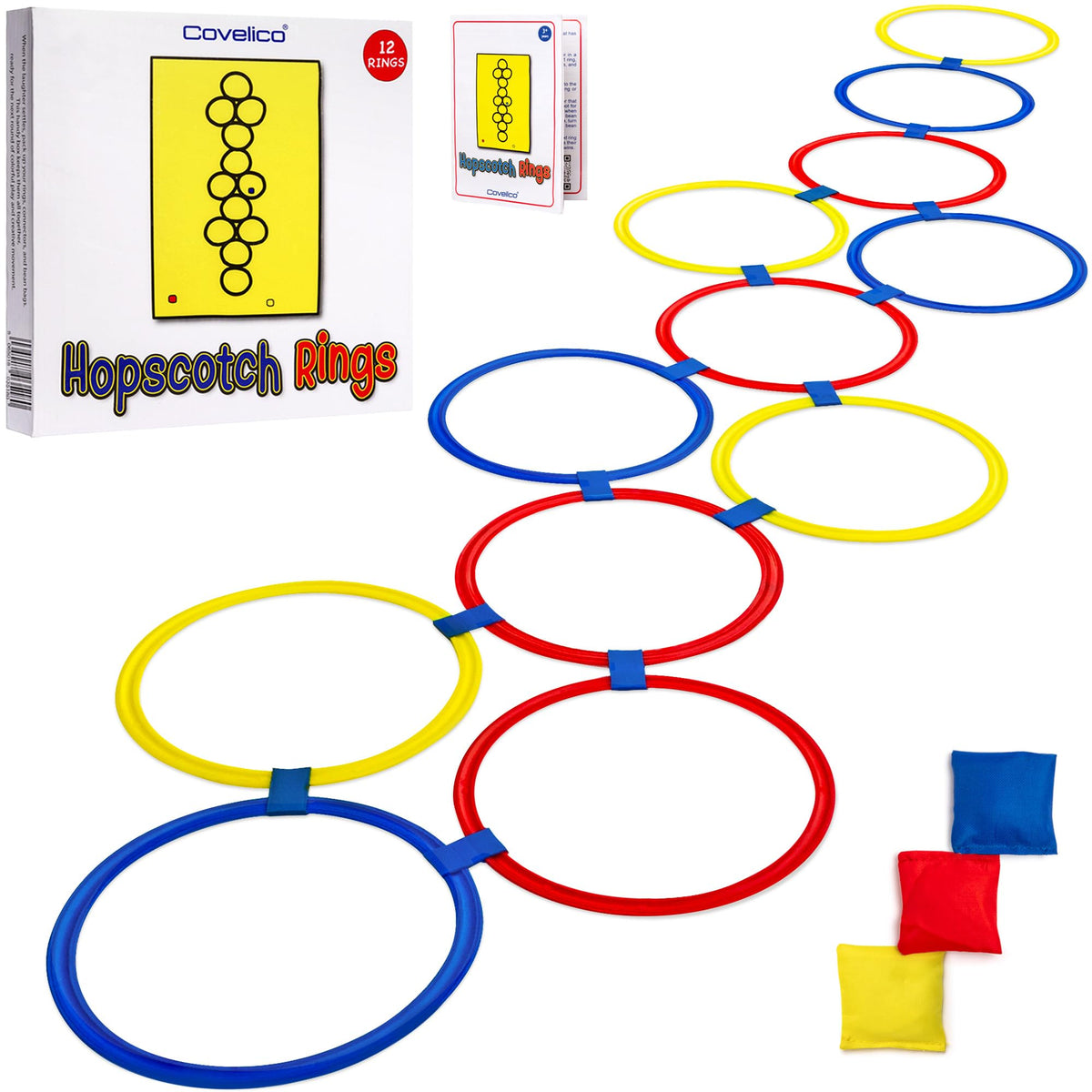 Covelico Hopscotch Rings: twelve colorful rings for active outdoor play.