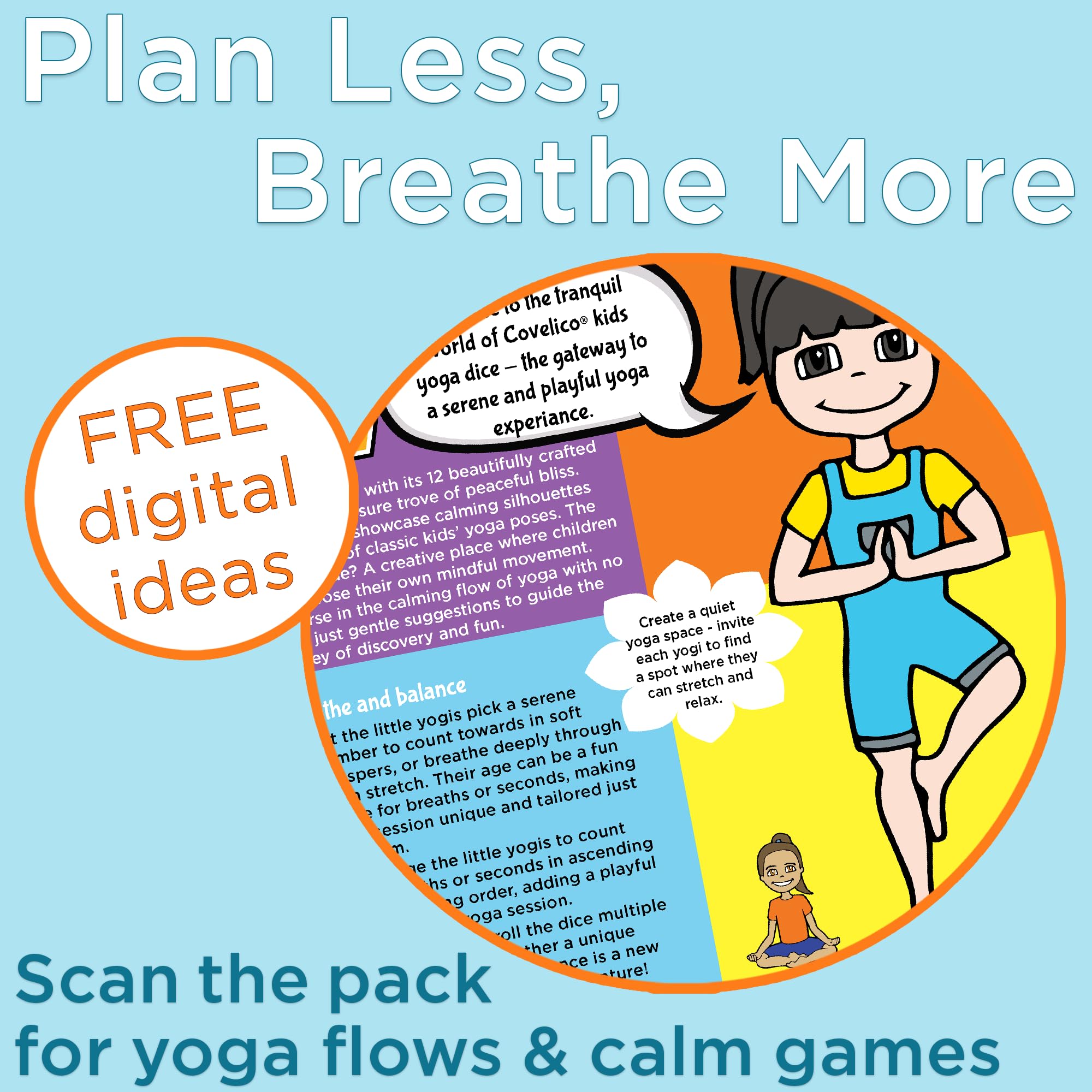 Covelico Yoga Dice group-play setup aids collaborative classroom activities.