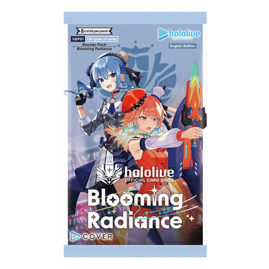Cover Corporation Blooming Radiance booster pack art highlighting rare cards.