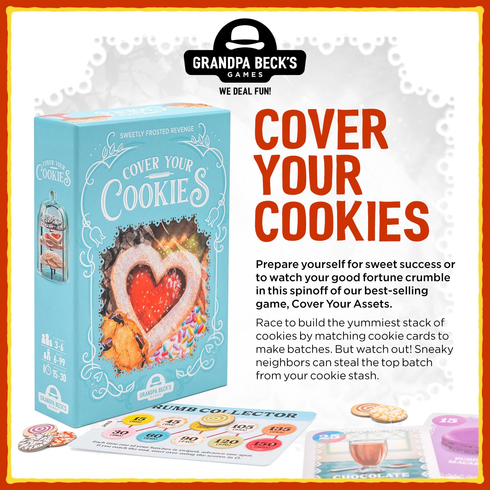 Cover Your Cookies stack of cookies demonstrates escalating scores during play.