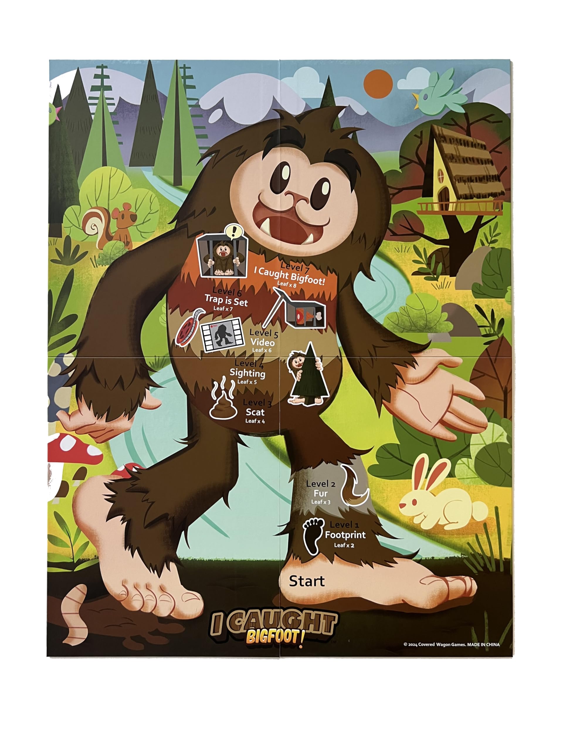 Covered Wagon Games I Caught Bigfoot game board guides evidence collection.