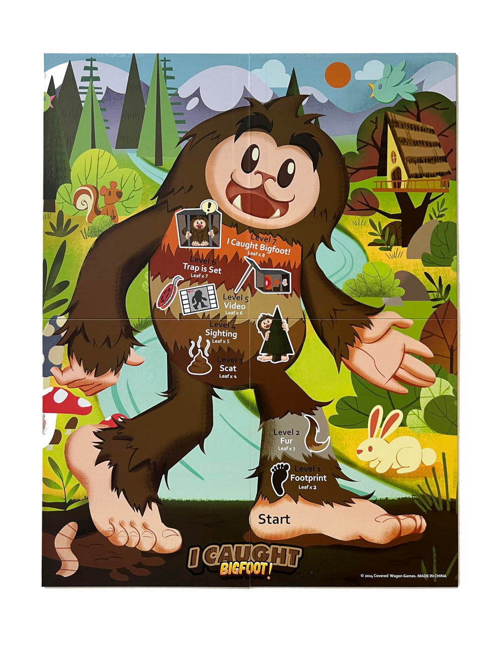 Covered Wagon Games I Caught Bigfoot game board guides evidence collection.