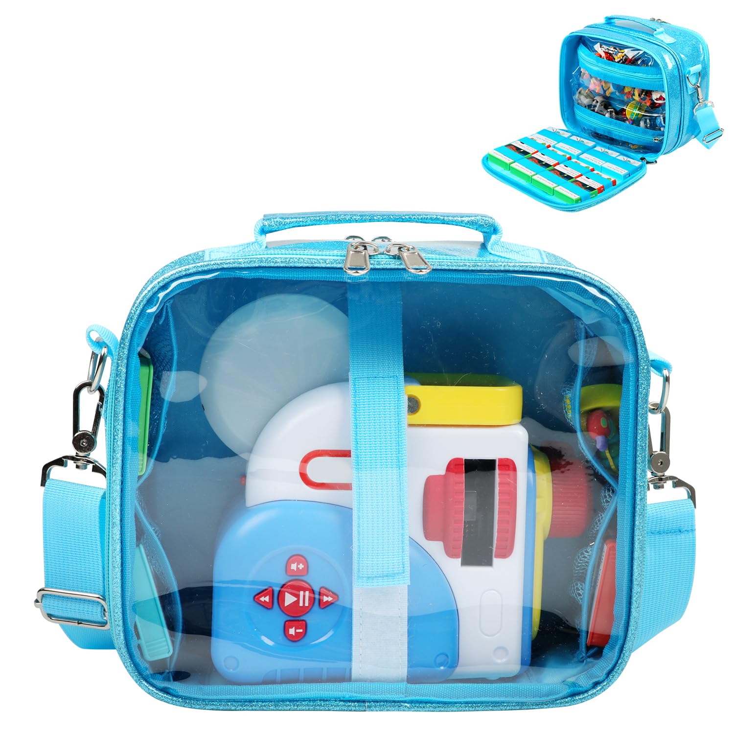 Covkev carrying case blue front view with protective shell for Dream Machine.