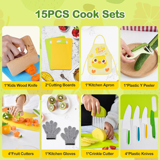 COVLUROTO wooden kids knife with integrated handle for gentle cutting practice.