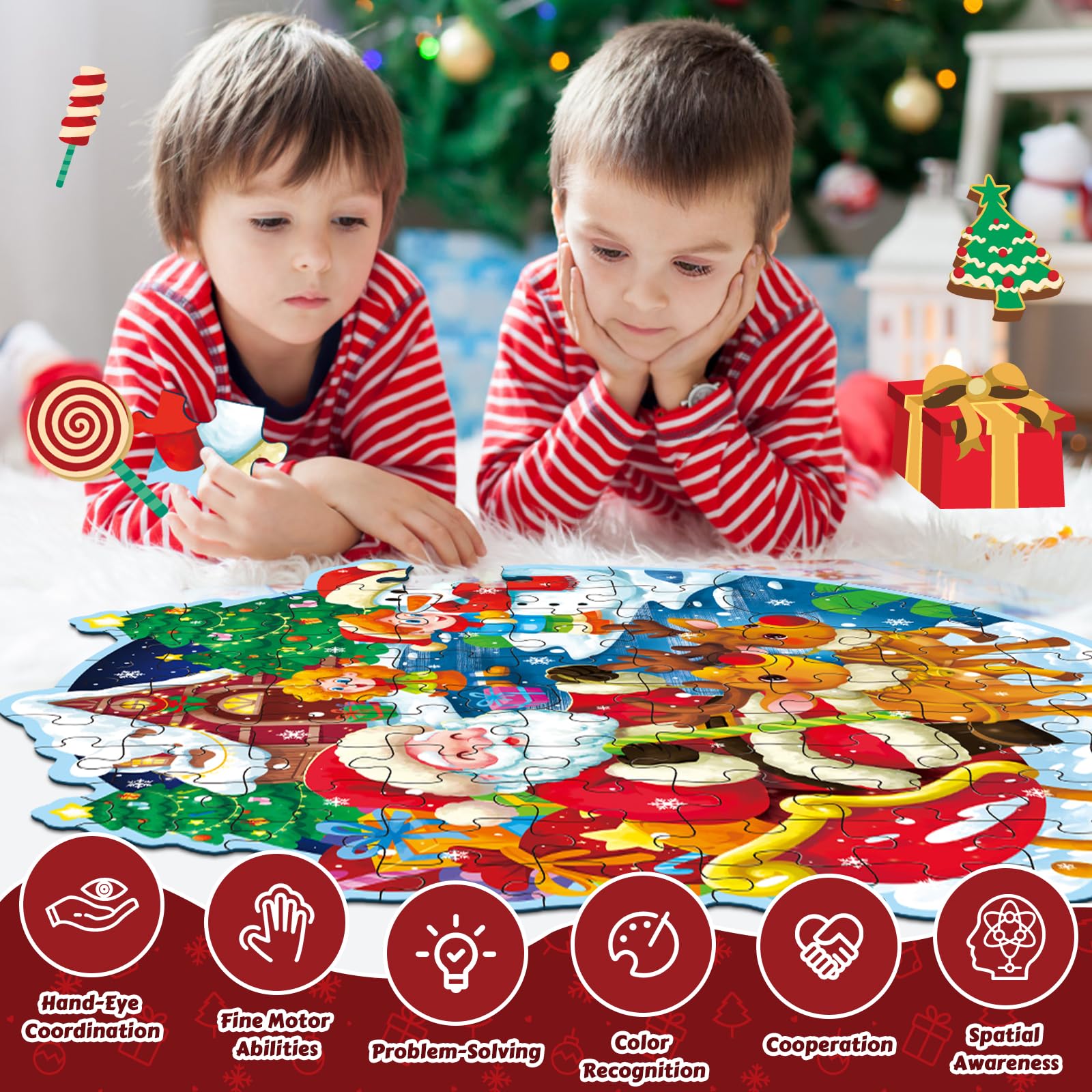 Covsen festive scene puzzle promotes visual sequencing and storytelling during family time.