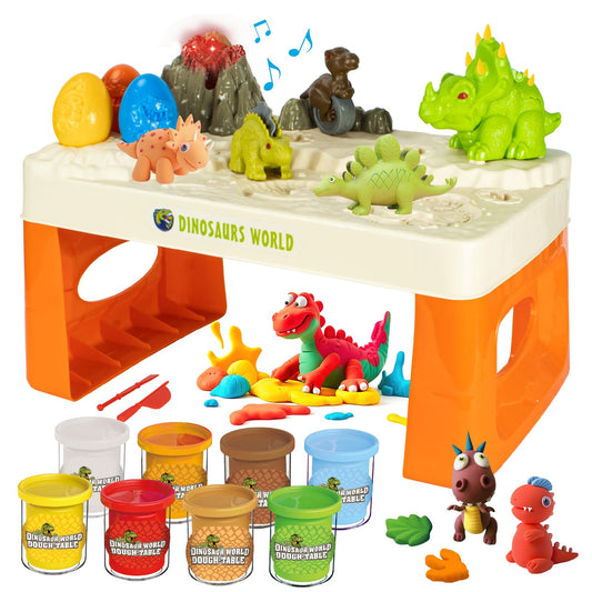 COVTOY dinosaur plasticine table setup for kids ages 2-5 fosters creativity and hands-on play.
