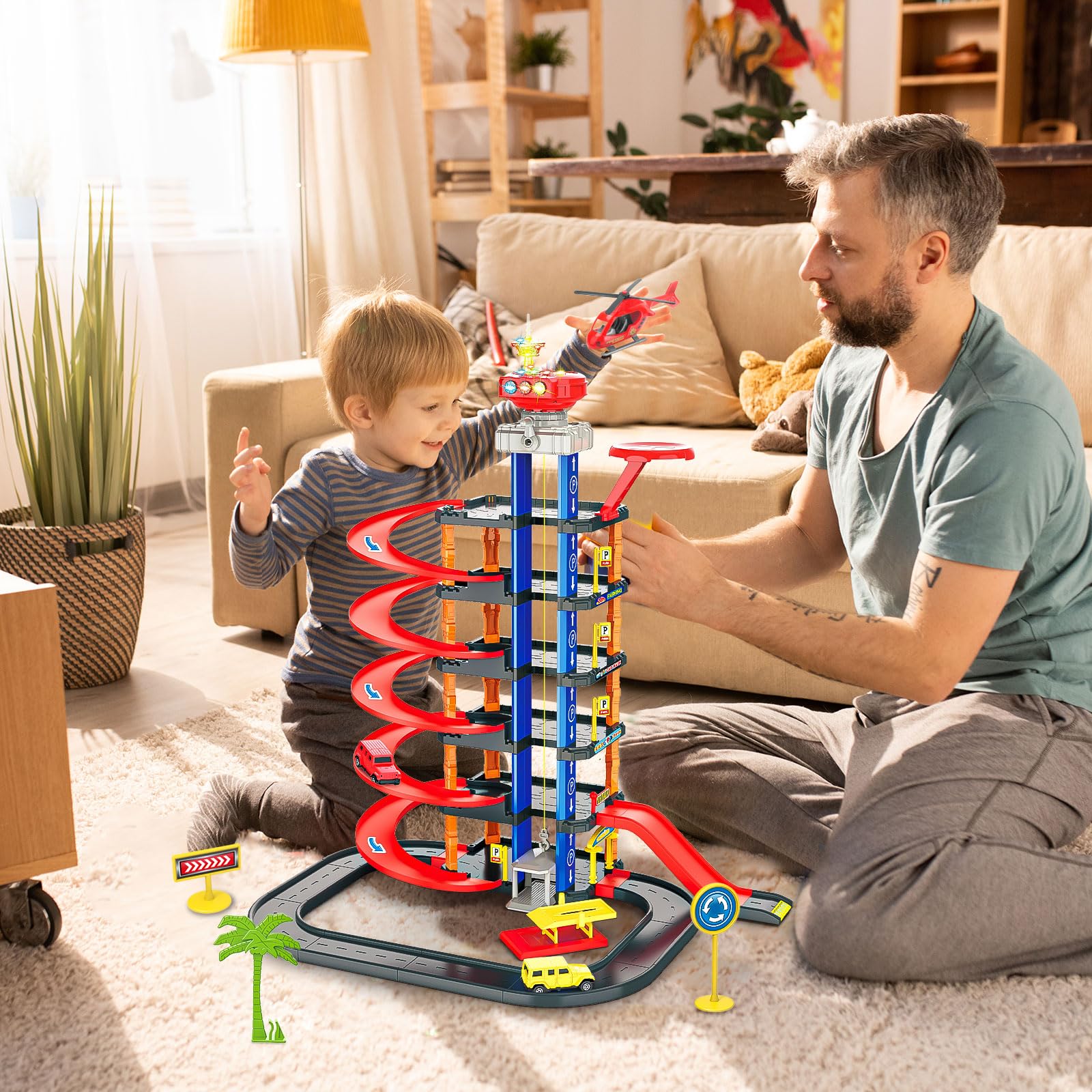COVTOY Parking Garage built from safe ABS plastic for durability.