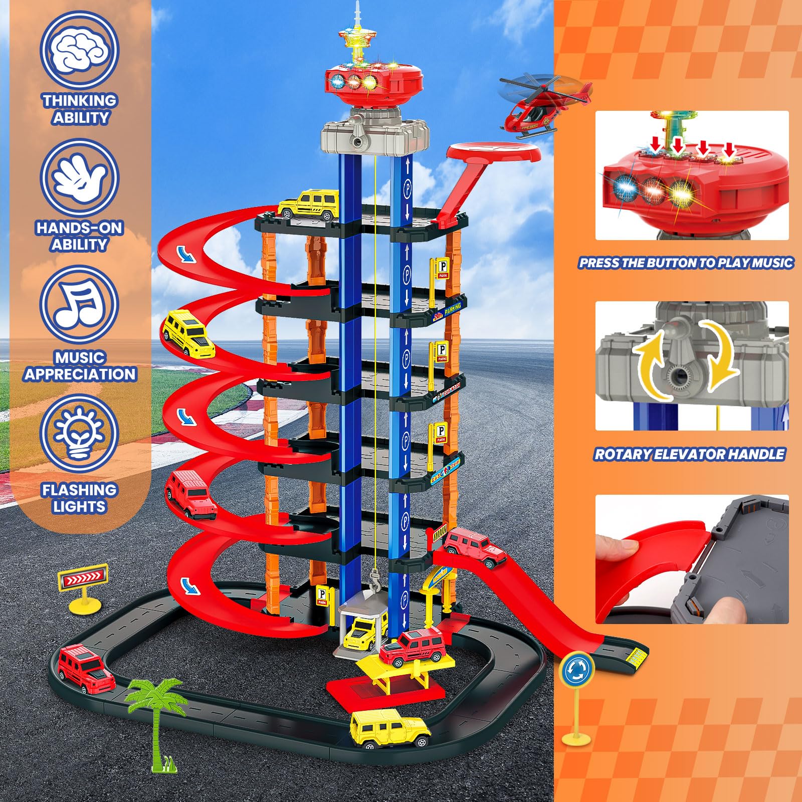 COVTOY Parking Garage five-story structure supports curious, active play.