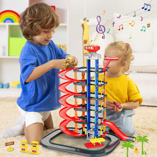 COVTOY Parking Garage top-view play area showcases multi-level layout.