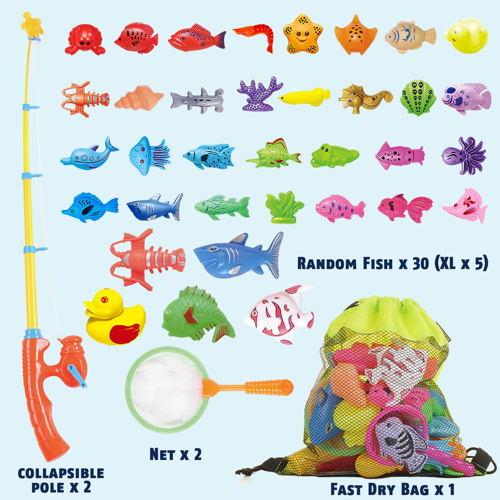 CozyBomB colorful fish set showcases 30 shapes boosting recognition and imaginative play.