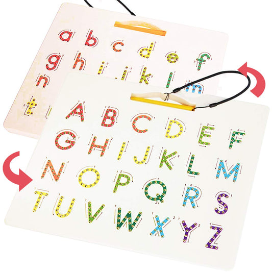 CozyBomB double-sided letter board supports uppercase and lowercase practice.