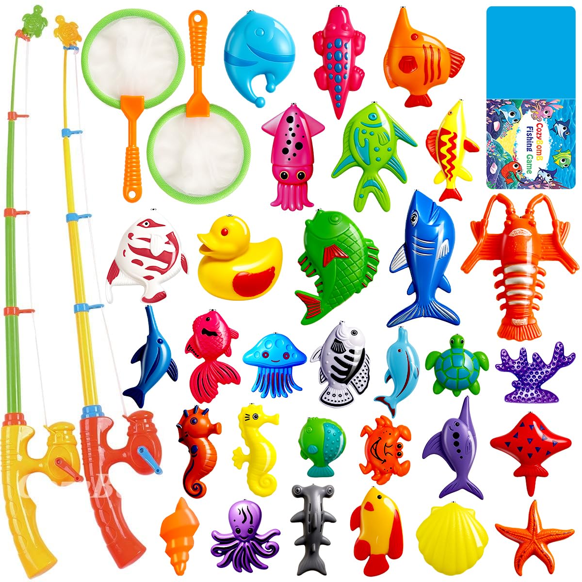 CozyBomB magnetic fishing pole closeup engages kids with colorful fish and hand-eye coordination.