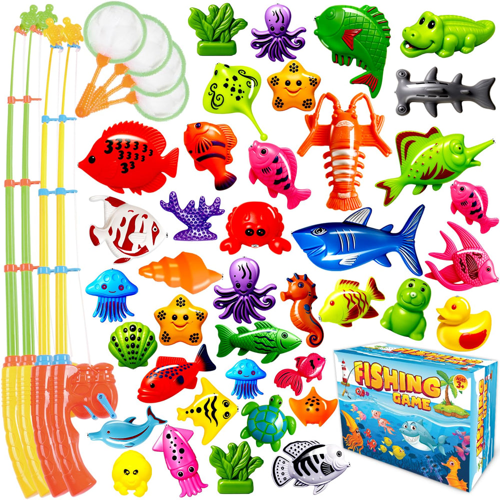 CozyBomB magnetic fishing toys set at a water table boosting hand-eye coordination.