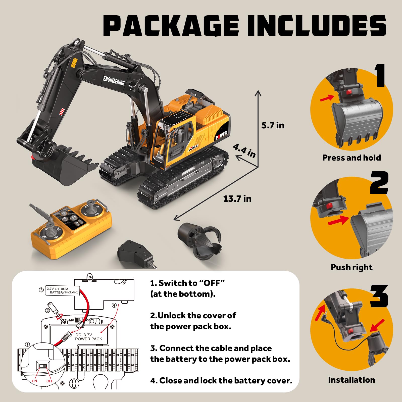 CozyBomB RC Excavator 680 rotation with lights sparks realistic construction scenes.
