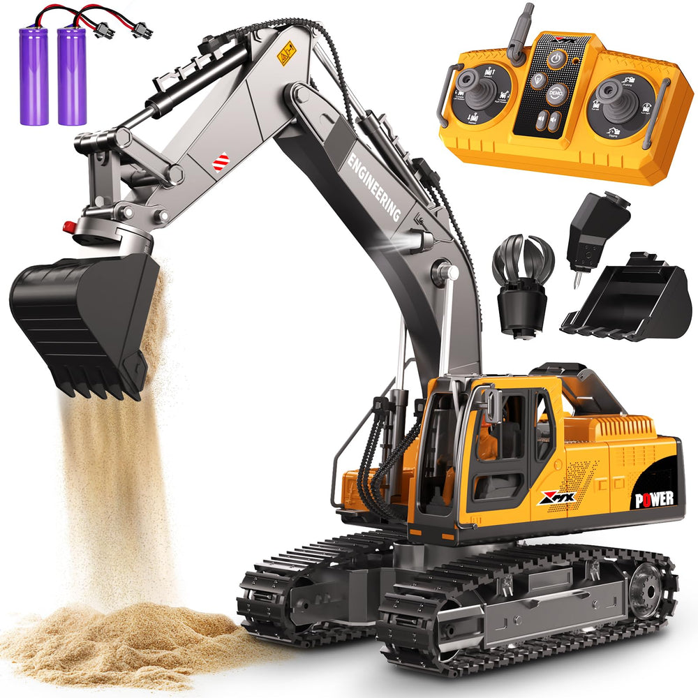 CozyBomB RC Excavator with 3in1 bucket for imaginative construction play and skill building.