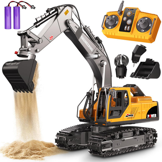 CozyBomB RC Excavator with 3in1 bucket for imaginative construction play and skill building.