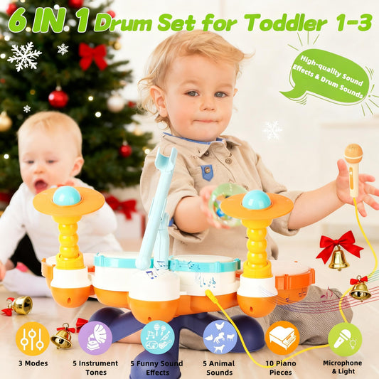 Cozybuy drum set with four light-up pads to engage senses during rhythm time.