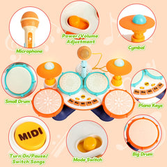 Cozybuy drum set in vibrant colors with soft lighting for captivating playtime.