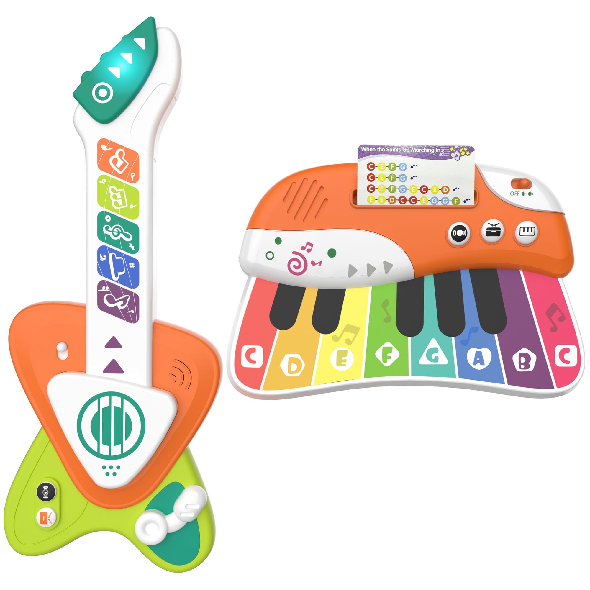 Cozybuy toddler guitar-piano combo encourages interactive play and early music exploration.