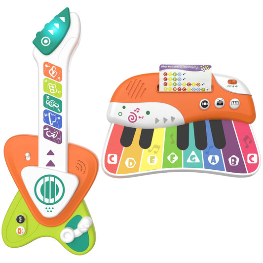 Cozybuy toddler guitar-piano combo encourages interactive play and early music exploration.