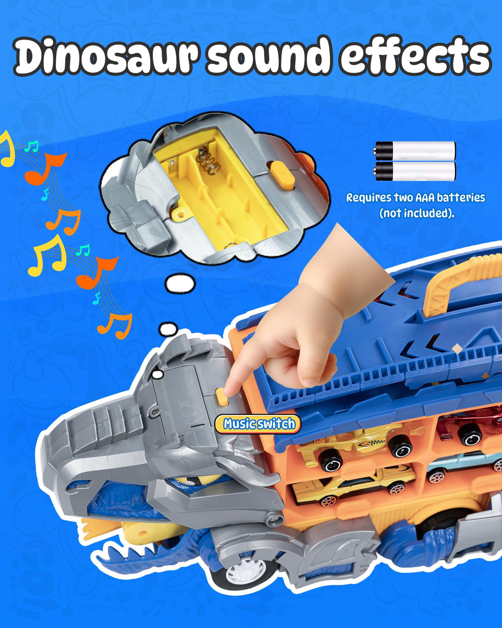 Cozycharm dinosaur truck featuring built-in sounds for immersive play sessions.