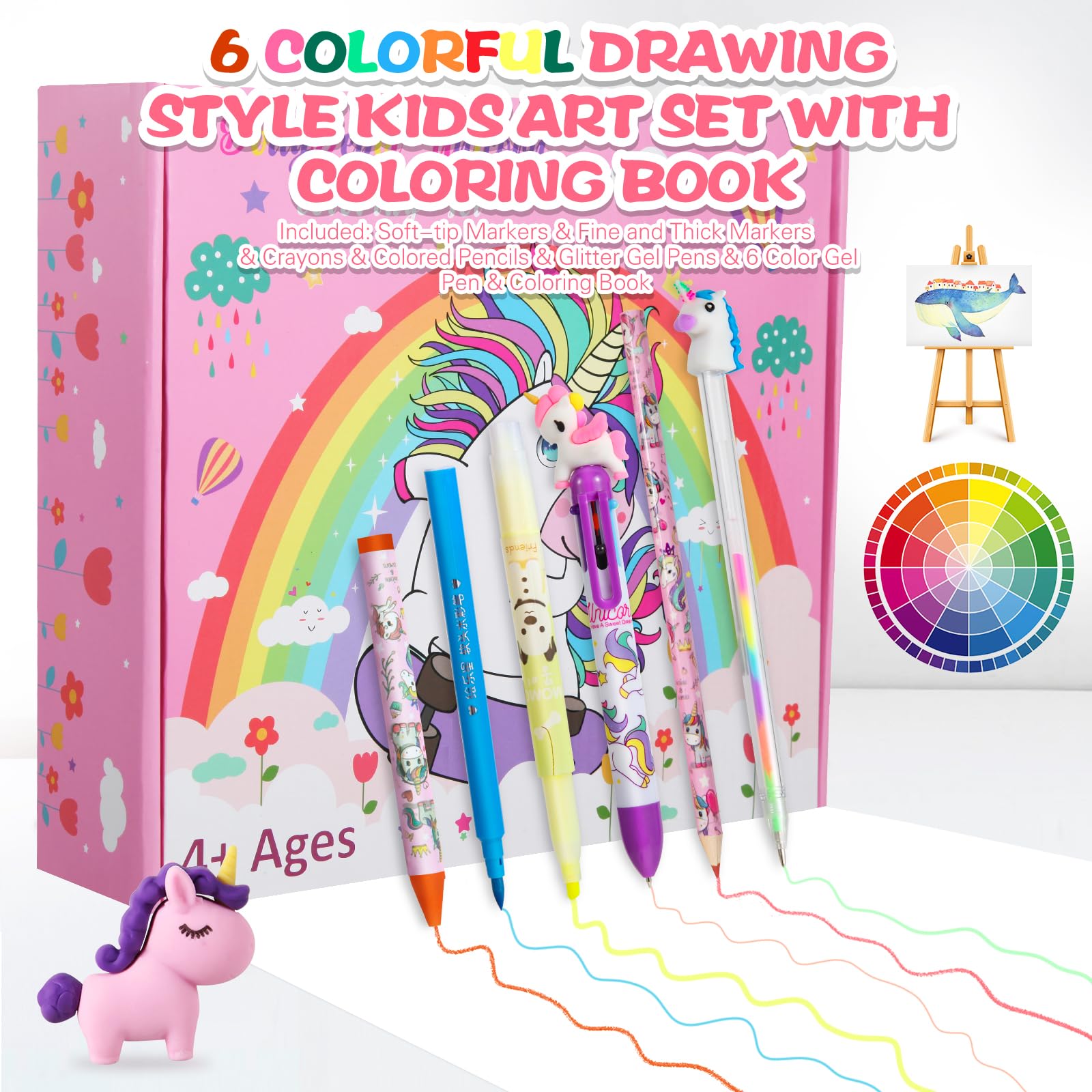 CozyJoyz Unicorn bag with pink glitter design offers portable art storage.