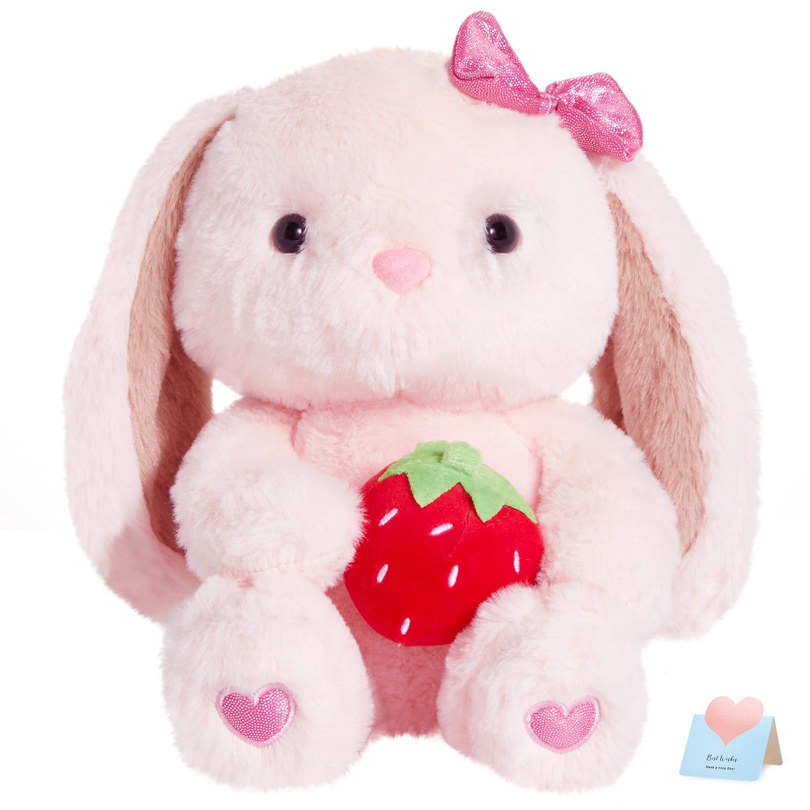CozyWorld strawberry bunny with floppy ears, perfect for bedtime cuddles and imaginative play.
