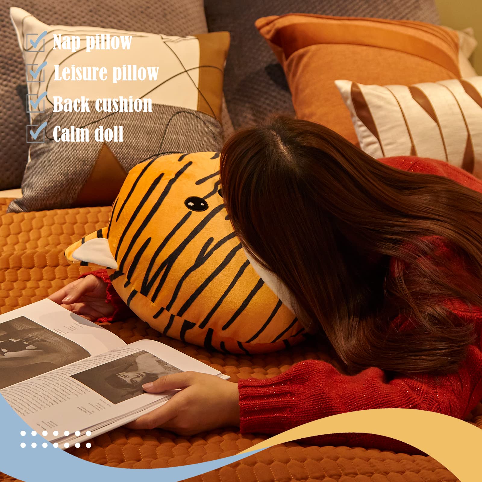 CozyWorld tiger plush in-hand: soft, marshmallow-like texture.