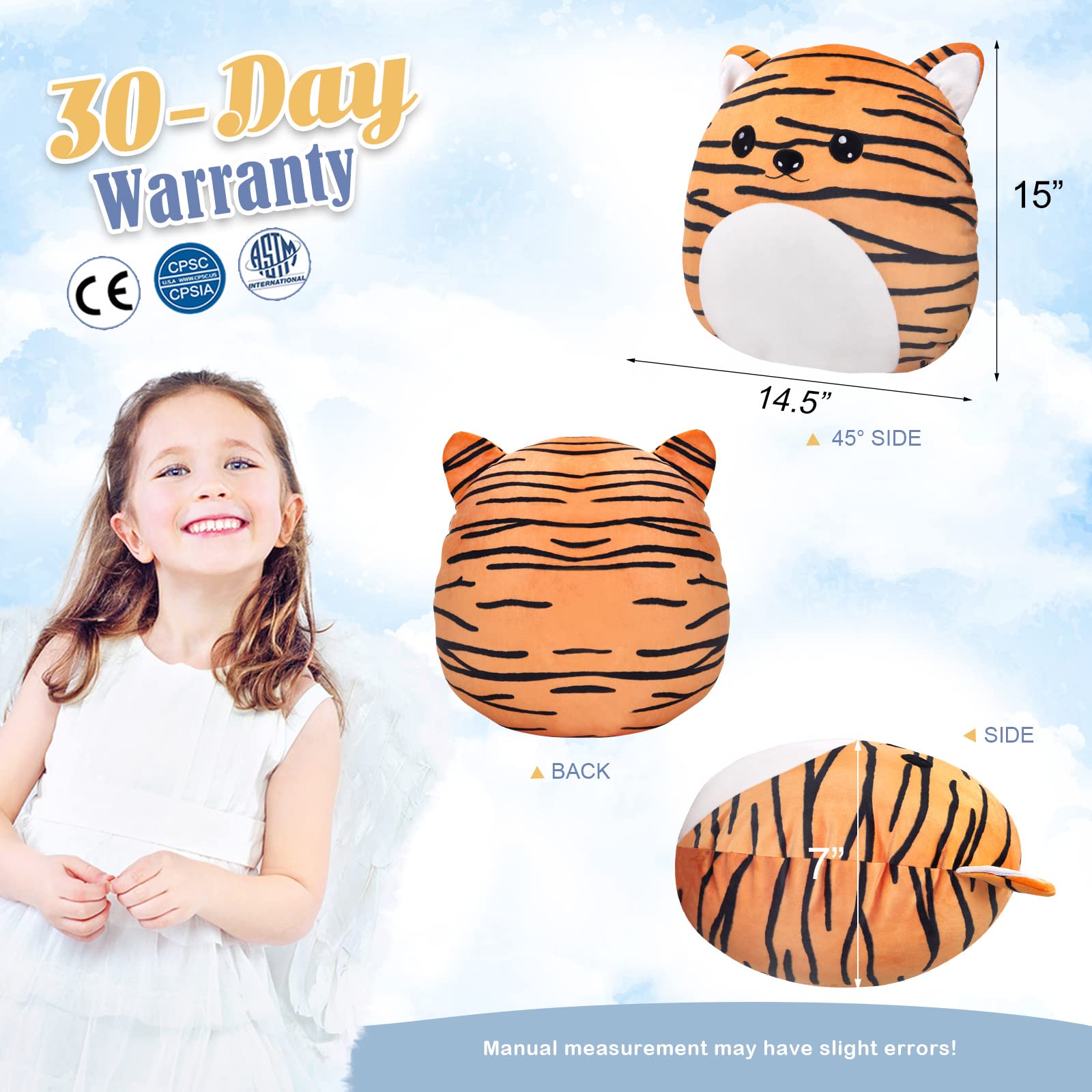 CozyWorld tiger plush side view: durable, cuddly companion.