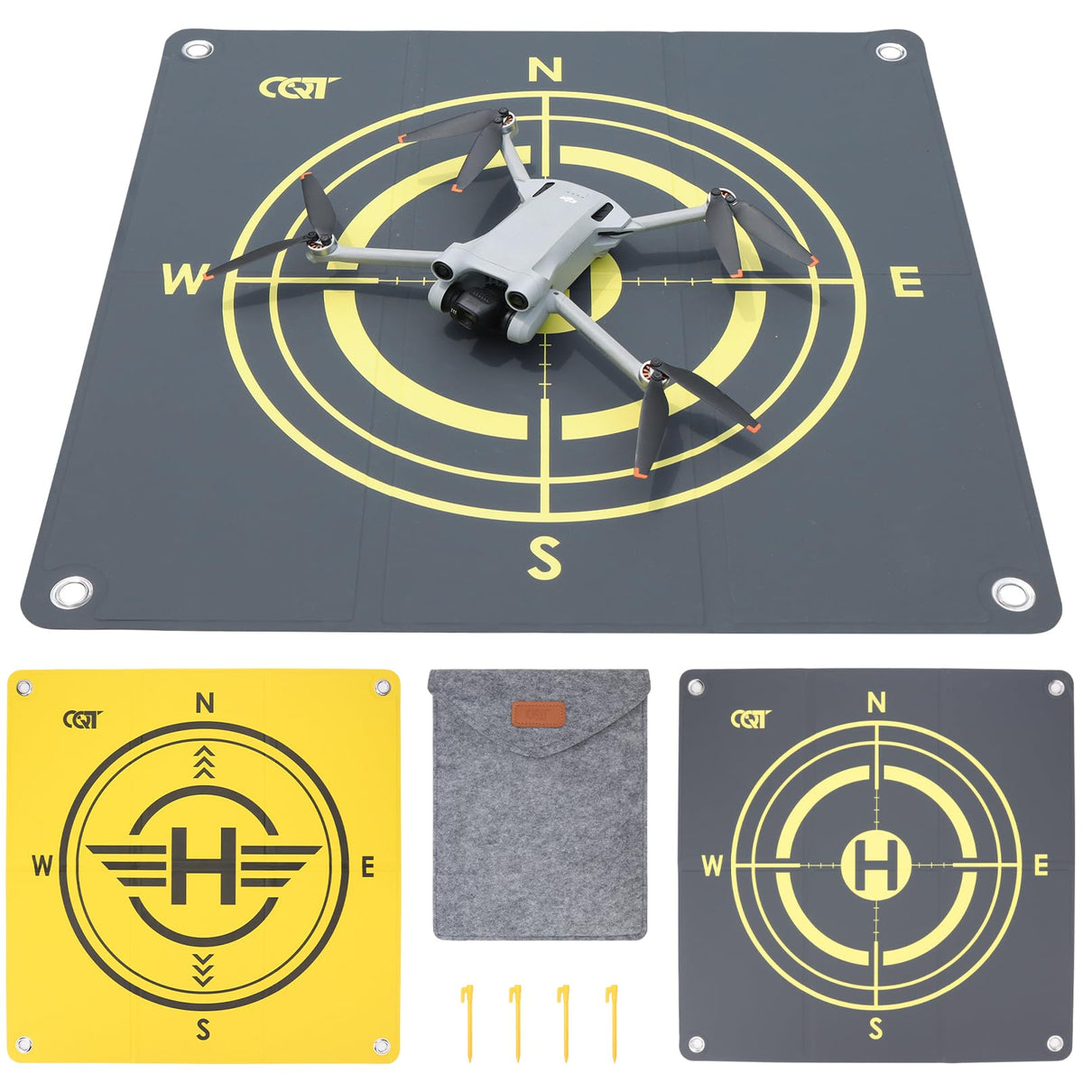 CQT drone landing pad in yellow and dark gray for high visibility during outdoor flights