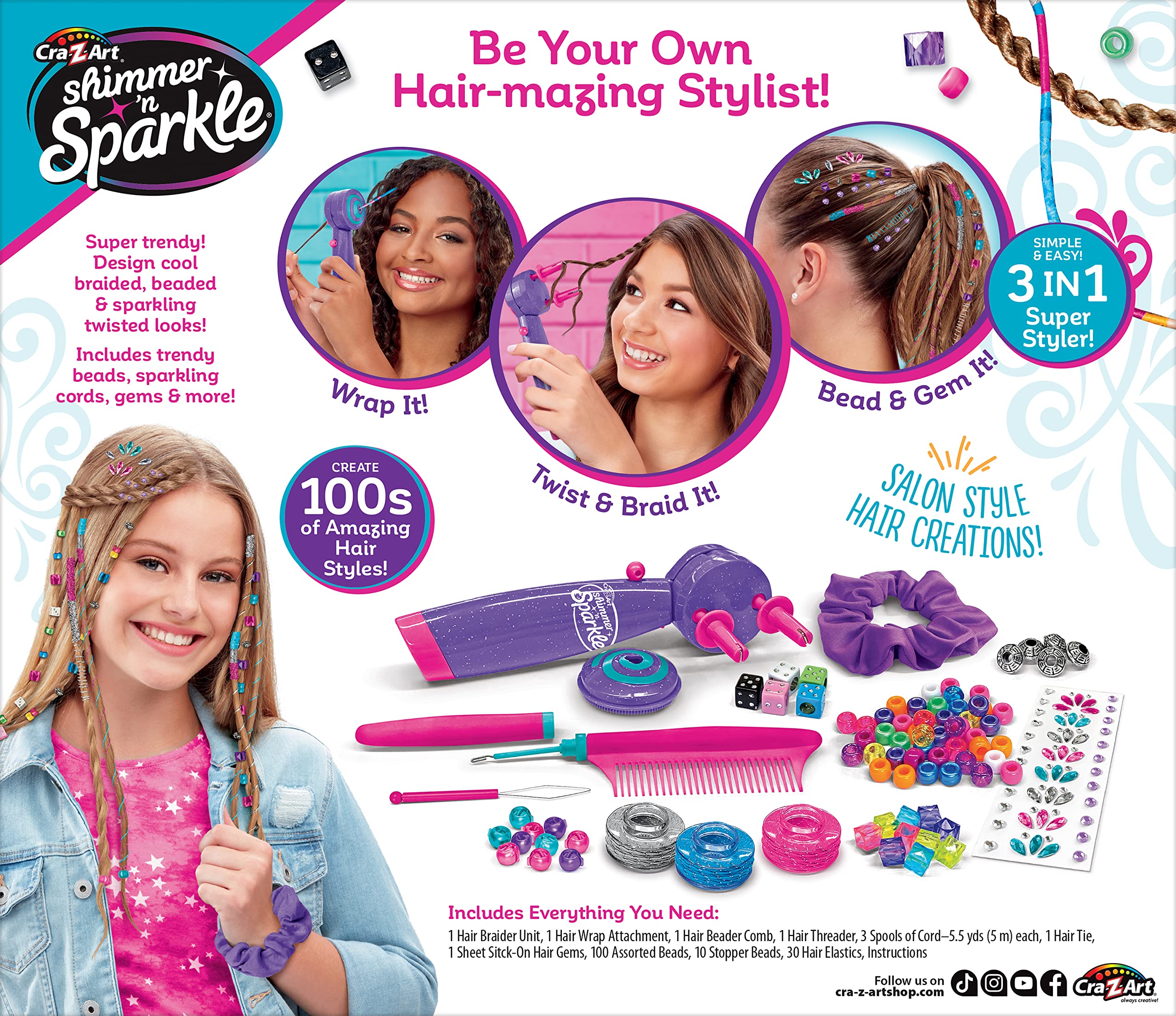 Cra-Z-Art shimmering cords highlight hair sections for sparkly accents.
