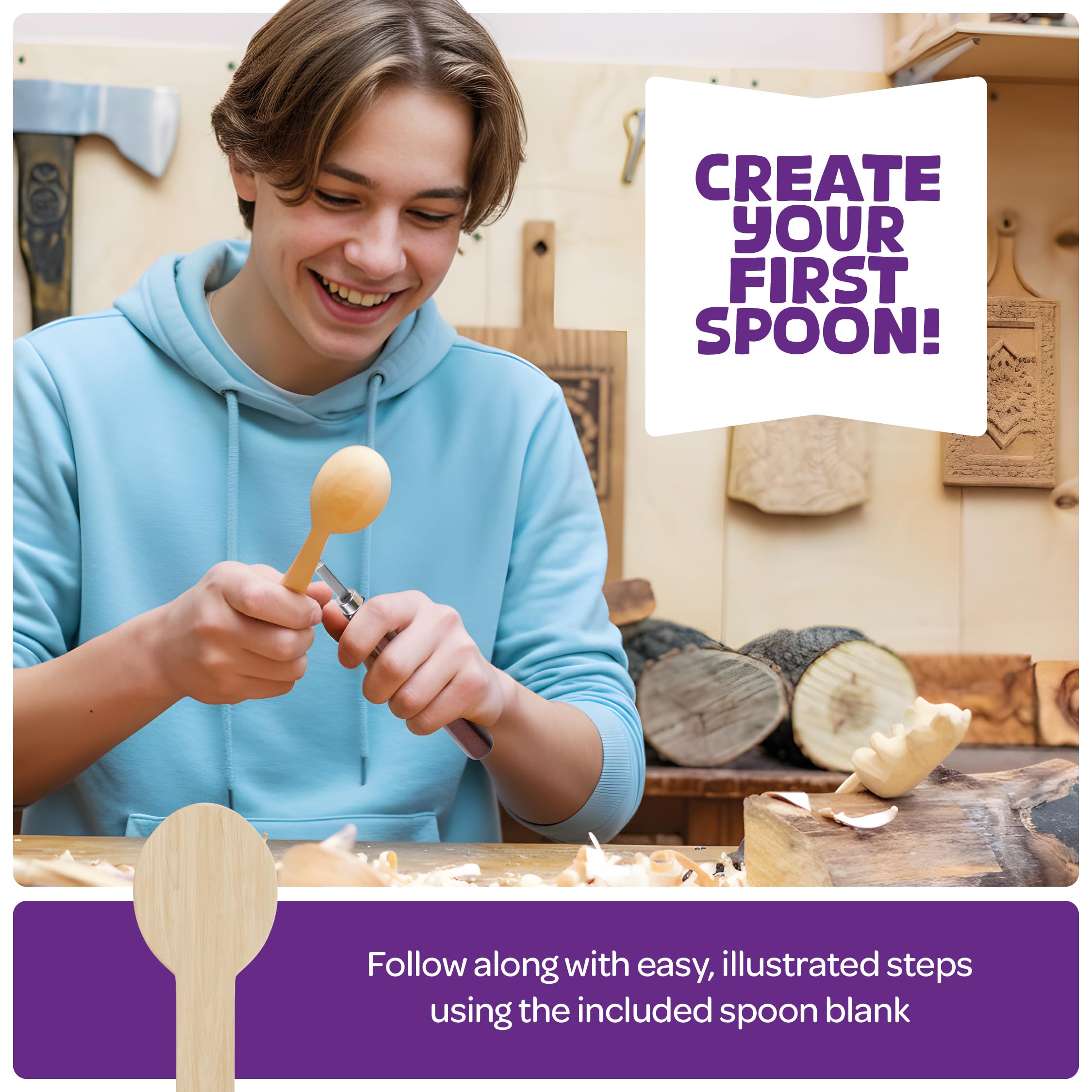 Craft Culture four-knife set enables precise shaping in wood carving.