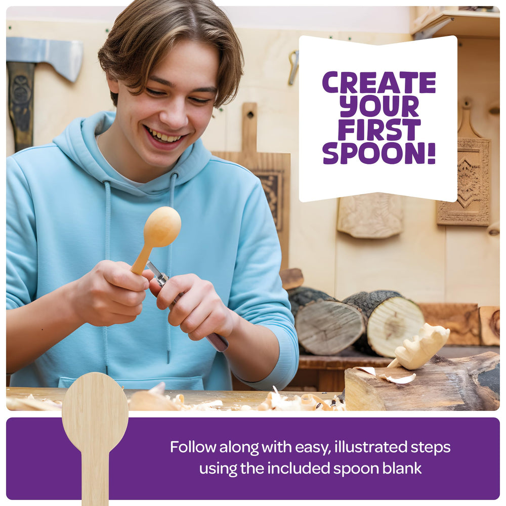 Craft Culture four-knife set enables precise shaping in wood carving.
