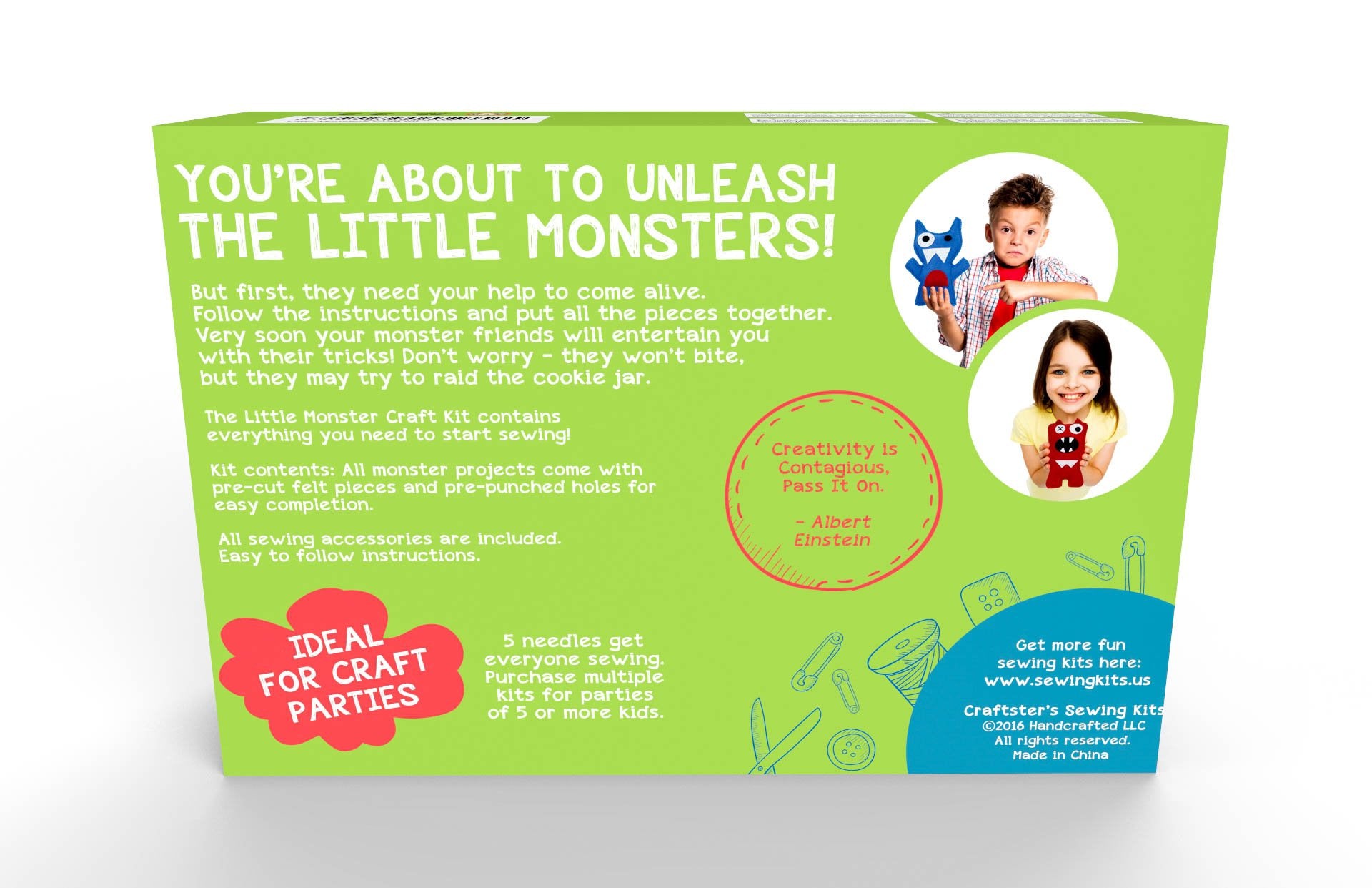 CRAFT KIT Little Monsters kid-friendly projects for solo or group crafting.