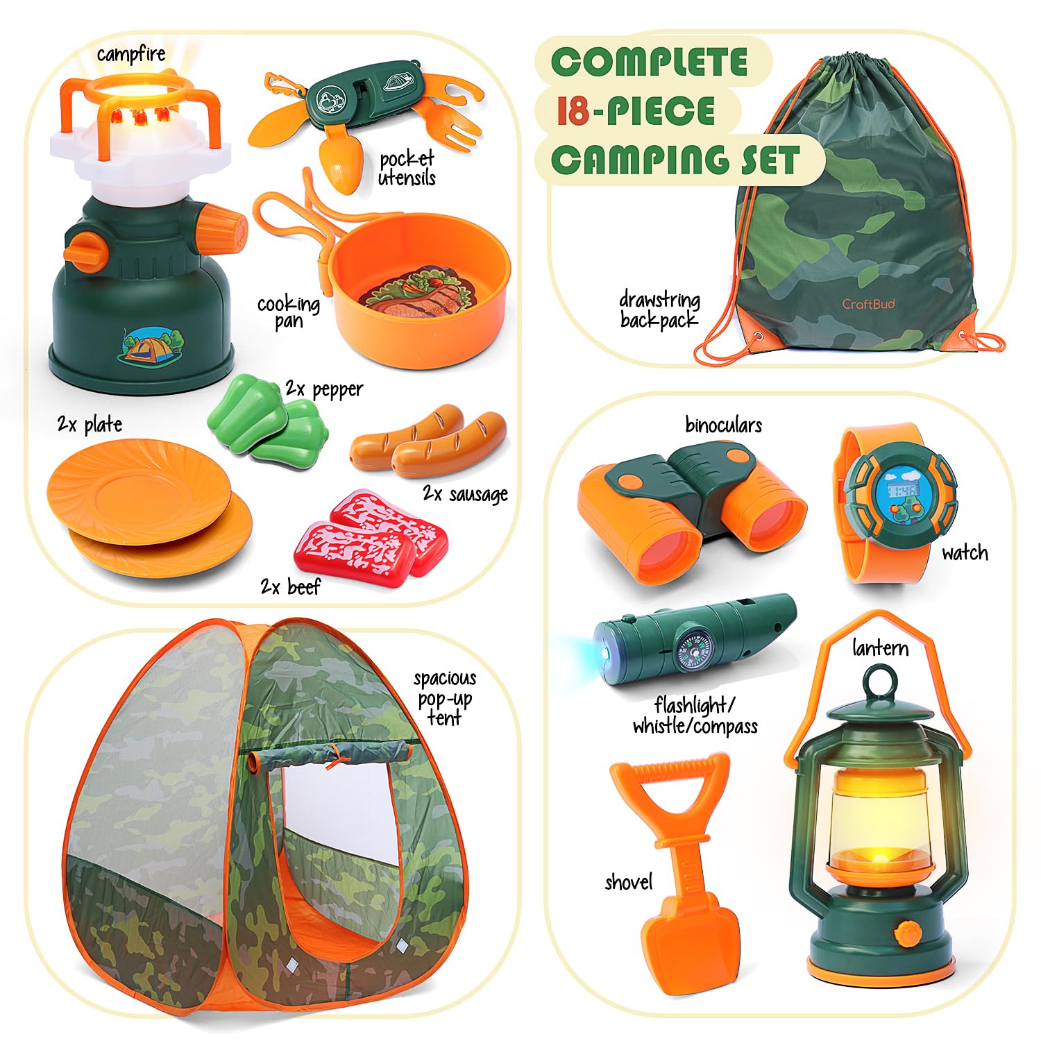 CraftBud pocket utensil set supports creative pretend cooking play