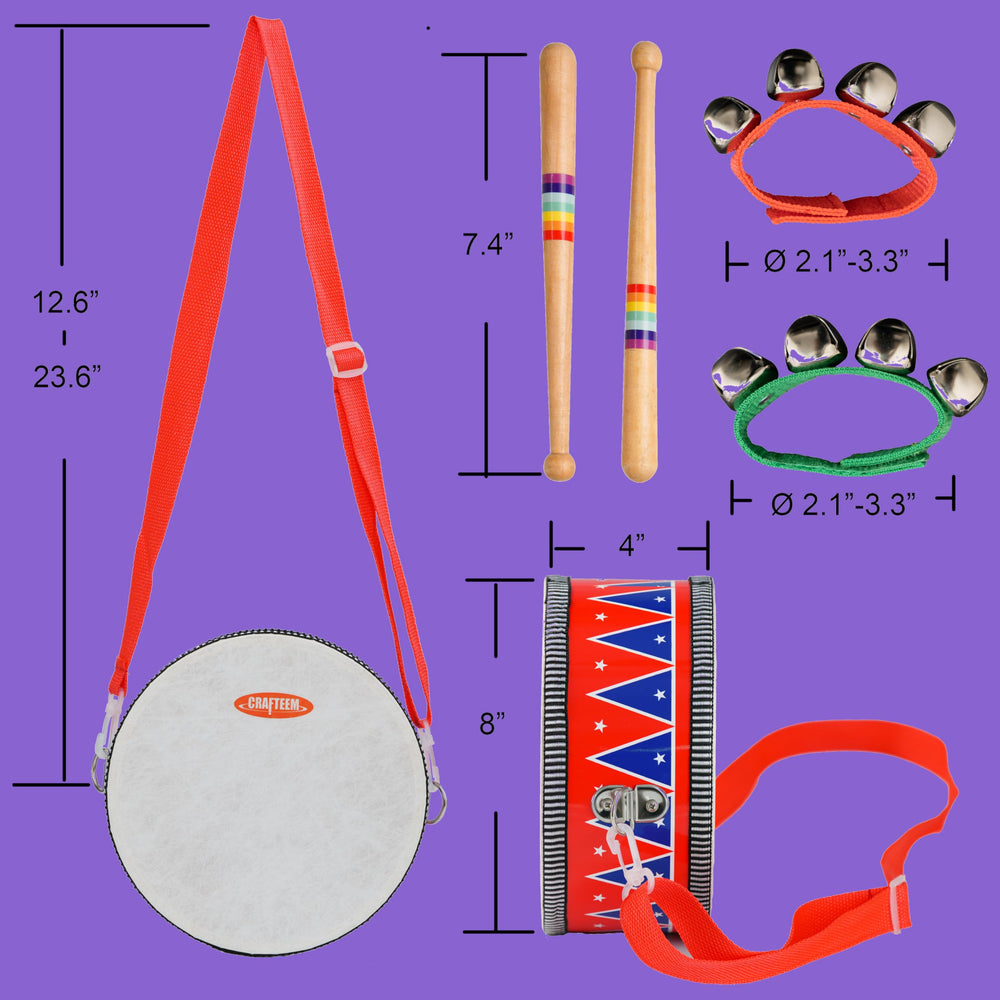 CRAFTEEM 8-inch toddler drum encourages safe play and early tempo sense.