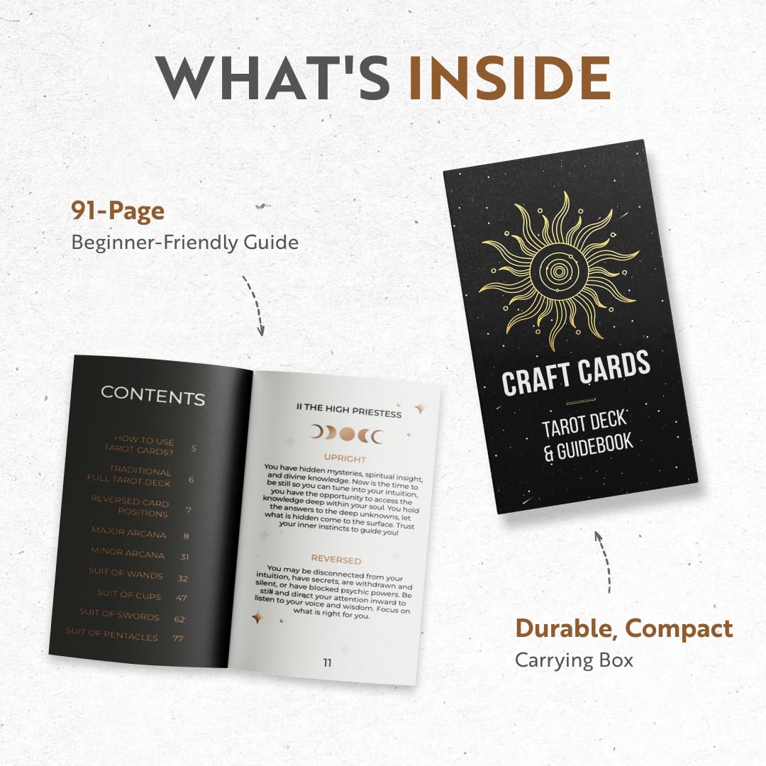 CRAFTERIAN Classic Tarot Set 91-page guidebook for beginner-friendly guidance.