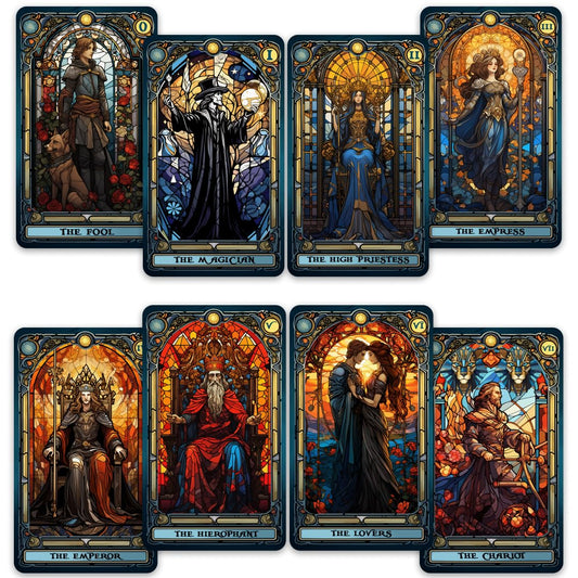 CRAFTERIAN stained glass tarot deck 78 cards with vibrant designs for divination