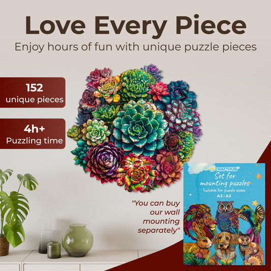 CRAFTHUB Flowers puzzle 152 pieces highlighting precise laser-cut construction.