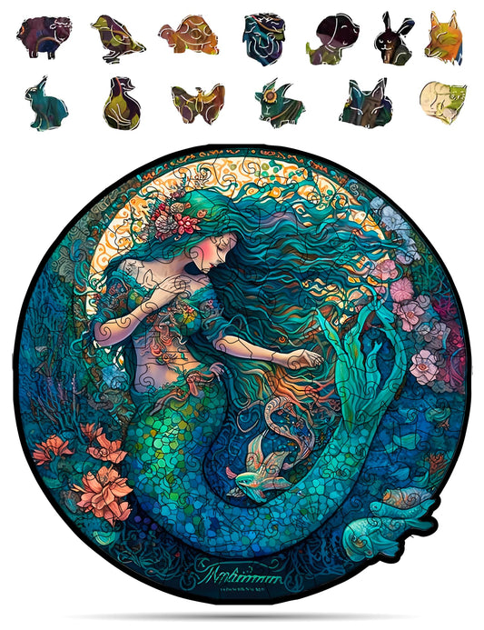 Crafthub Mystical Mermaid puzzle close-up showing laser-cut precision and vibrant colors.