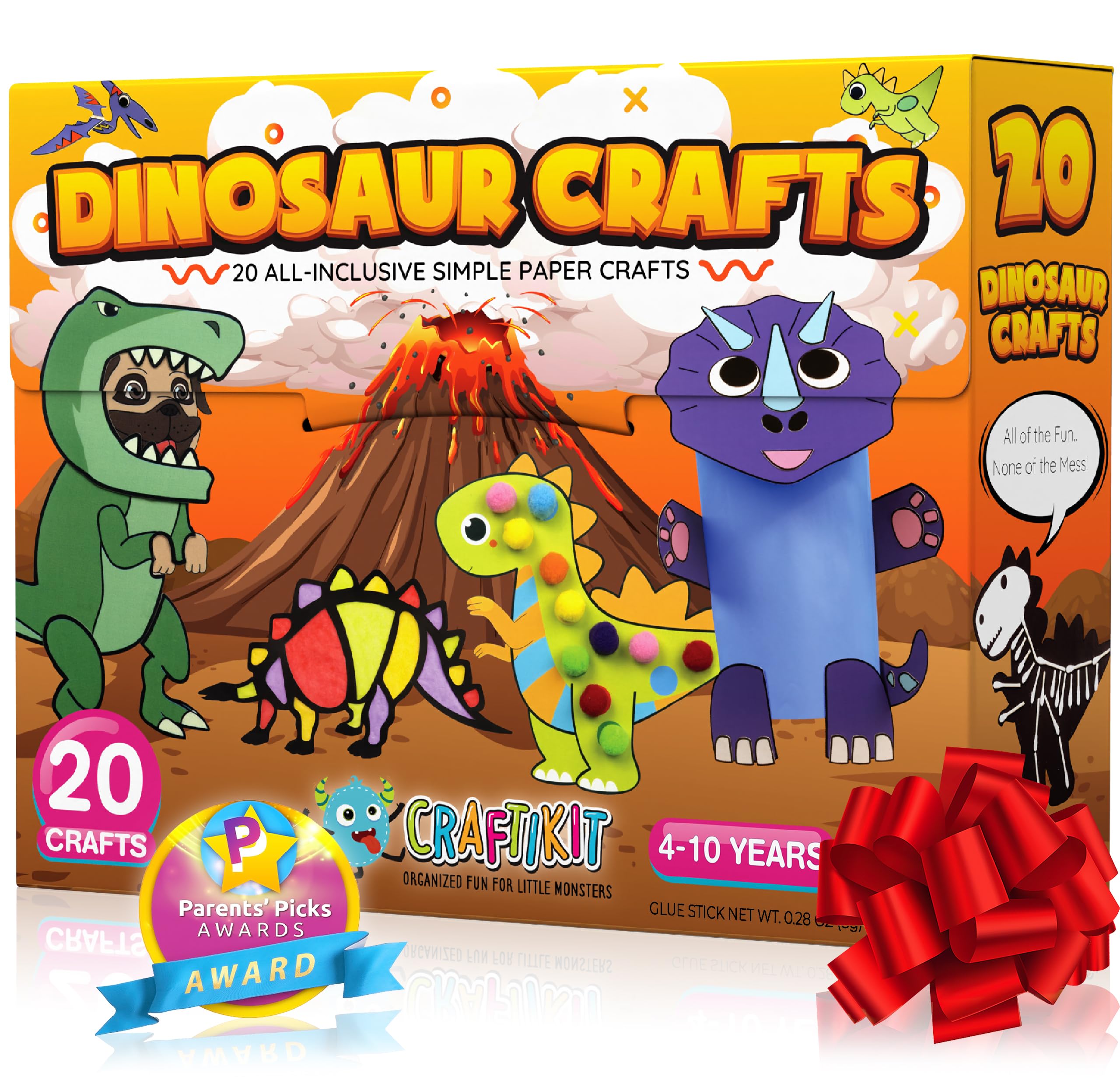 Craftikit 20-dinosaur crafts packaging invites organized, mess-free creativity for kids.