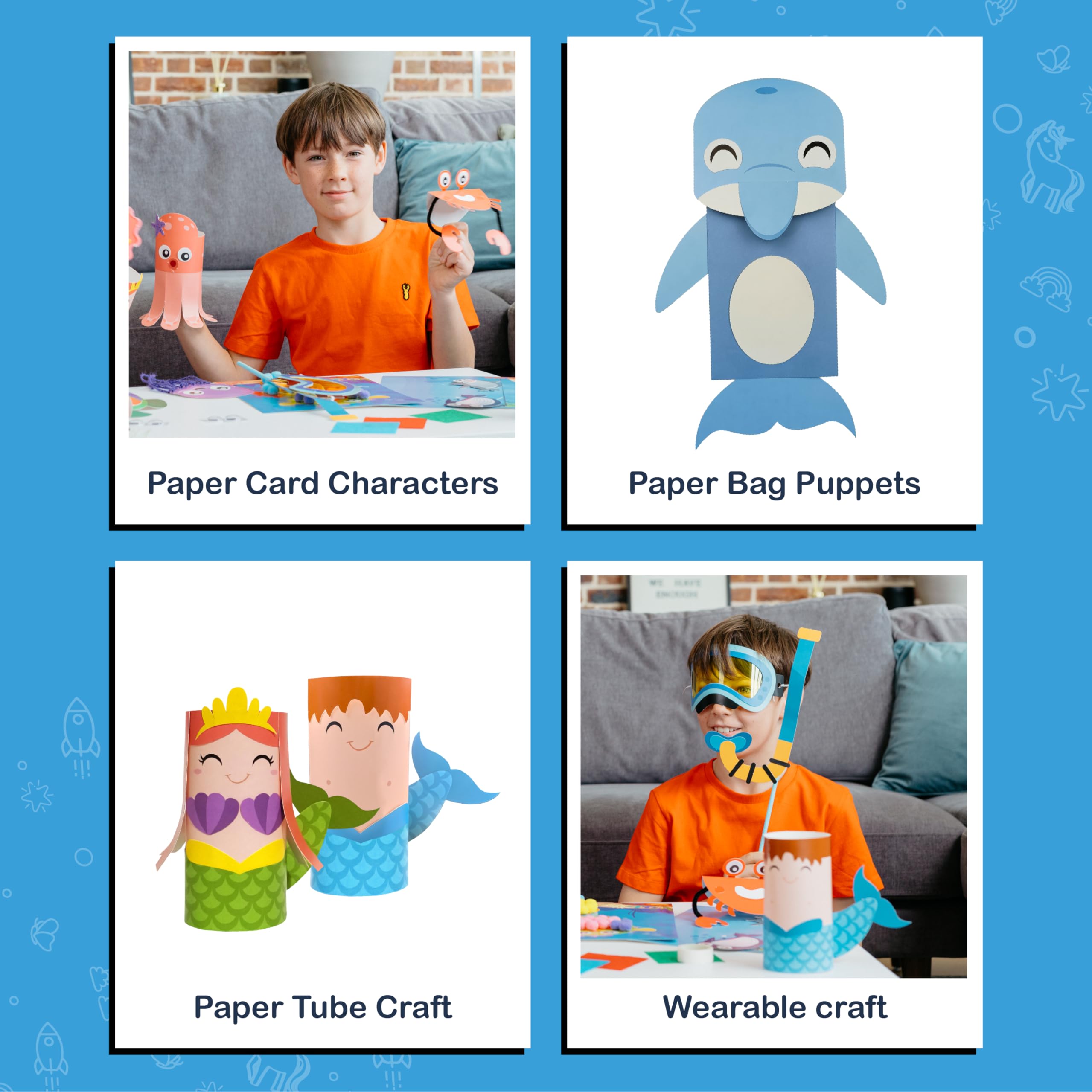 Craftikit all-inclusive kit includes paper, glue, and vibrant designs for a simple craft session.