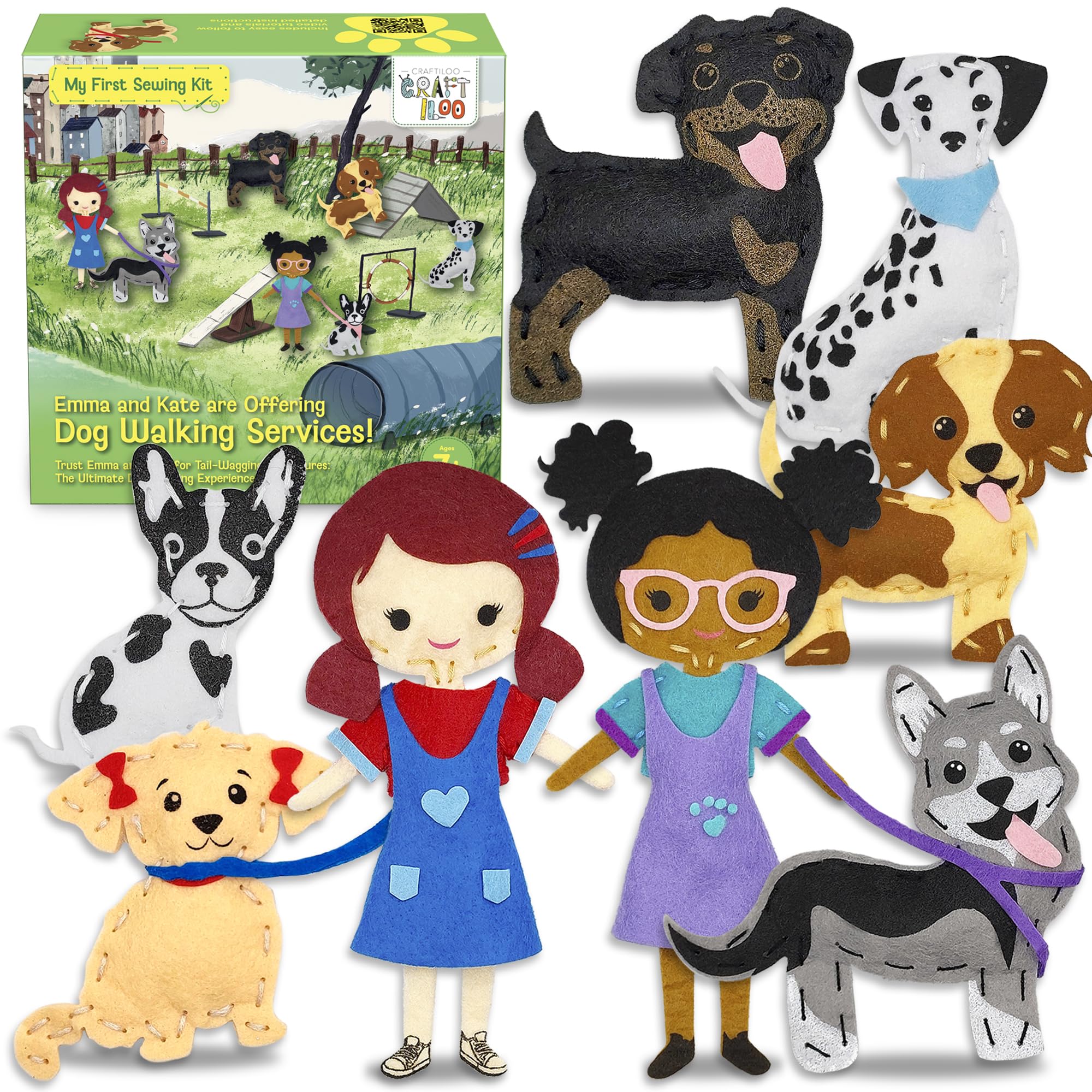 Craftiloo 8 pre-cut dogs sewing patterns for easy beginner projects kids ages 8-12.
